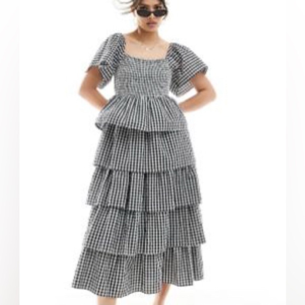 Nobody's child Black and White Gingham Tiered Dress